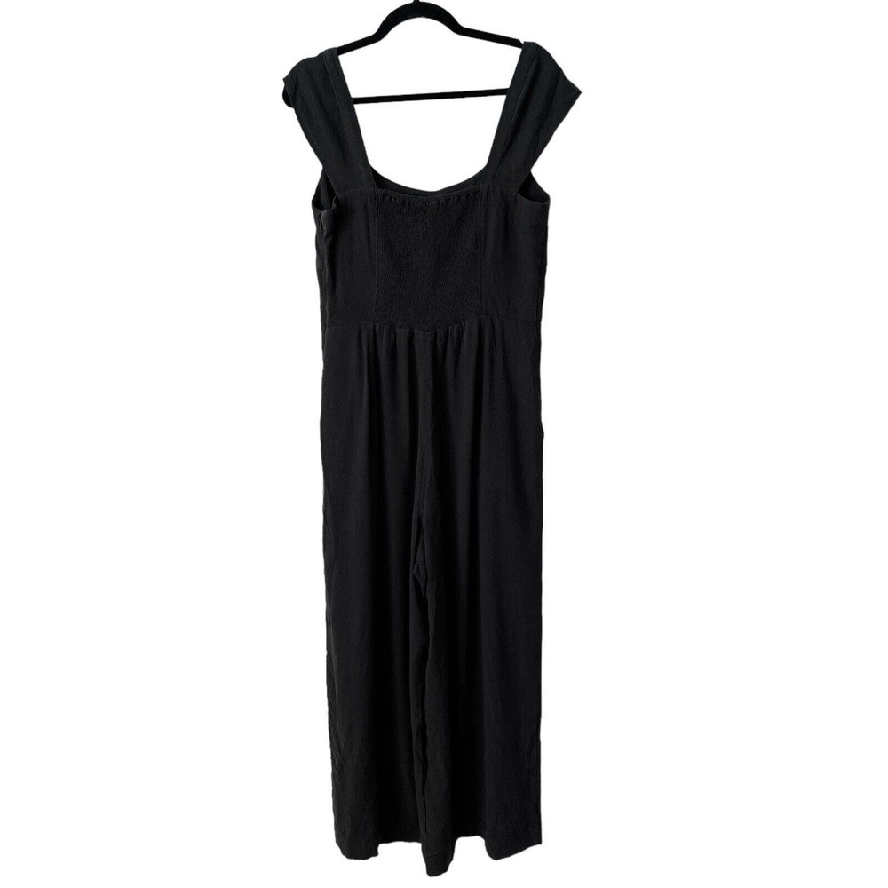 NWT Madewell Black Cap Sleeve Crop Wide Leg Smocked Jumpsuit Womens Size 0 - Picture 4 of 9